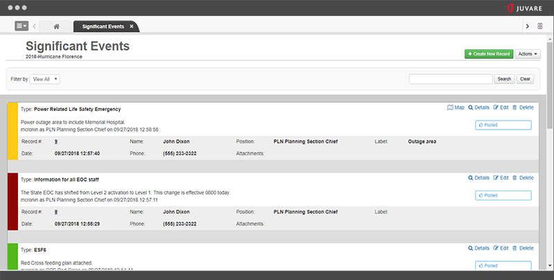 WebEOC emergency management incidents screenshot