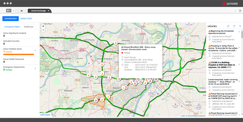 Juvare Exchange Road Traffic Map Screenshot