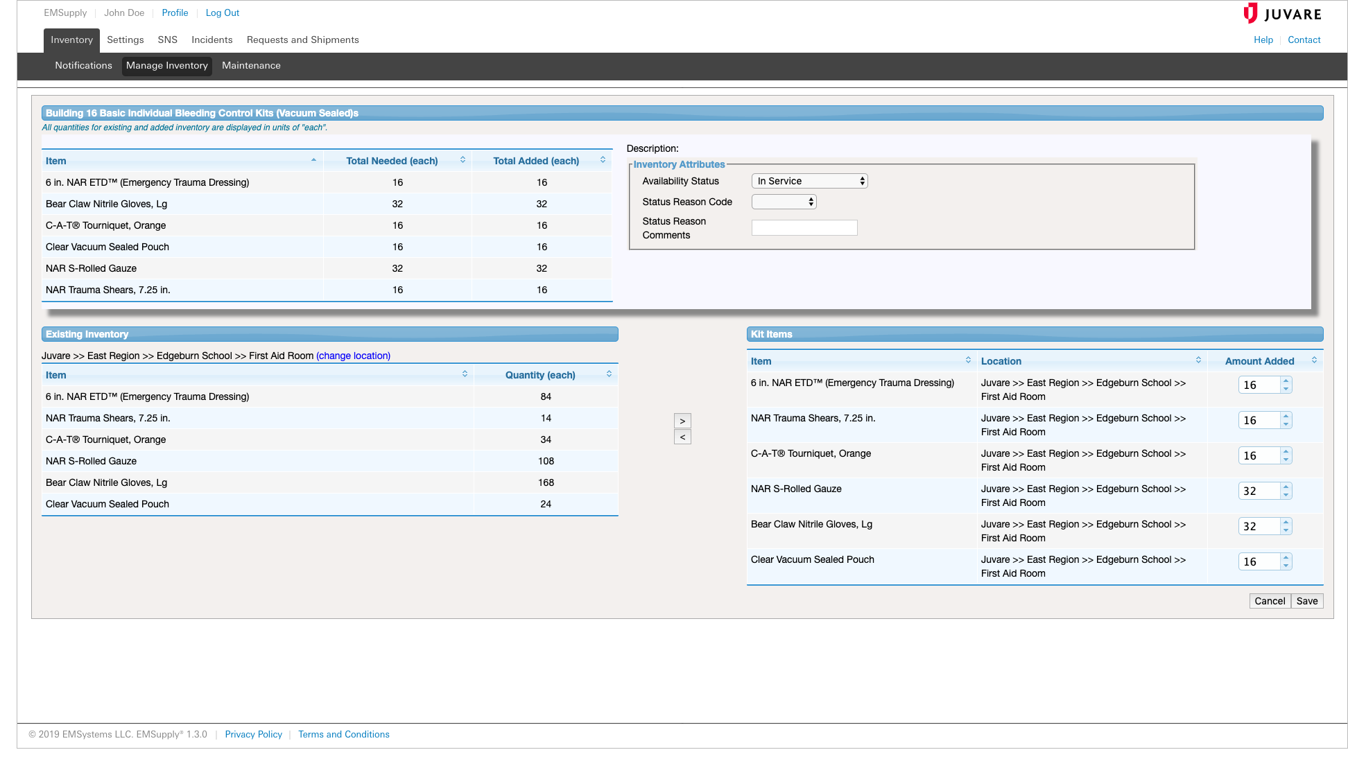 inventory and supply chain management dashboard screenshot