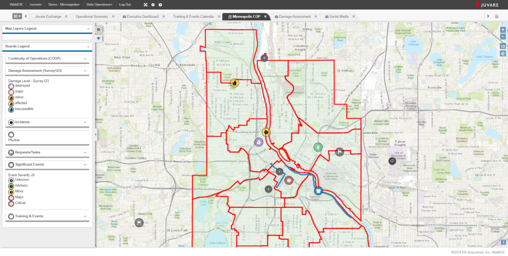 WebEOC screenshot of maps