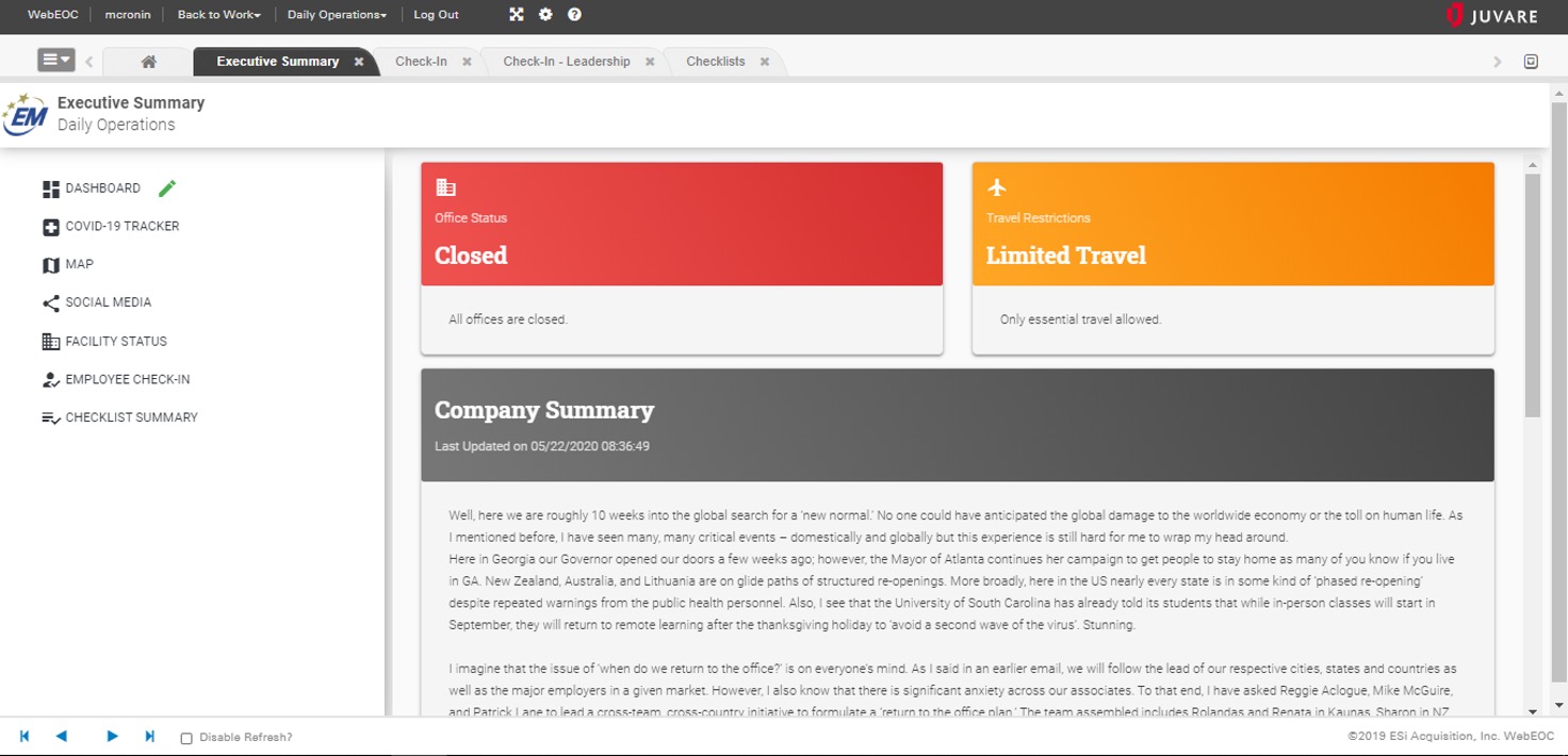 executive dashboard for high level monitoring