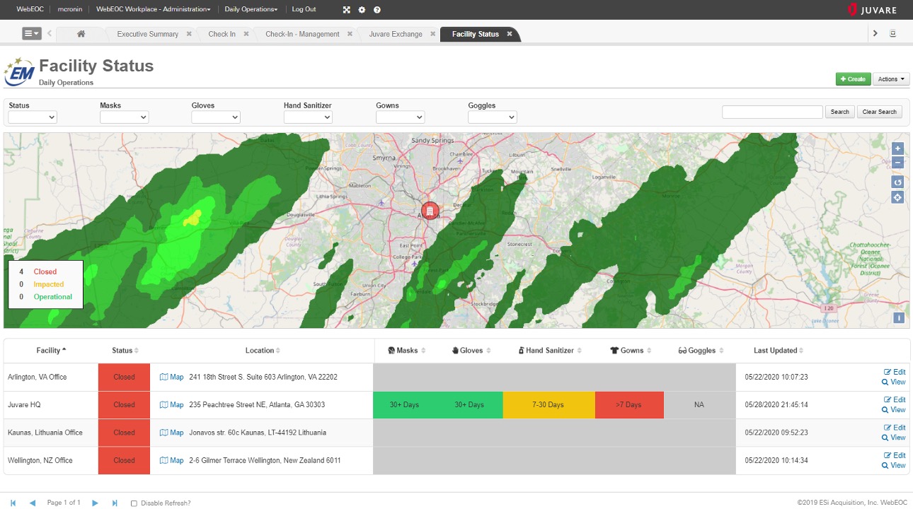 facility status tracking with map