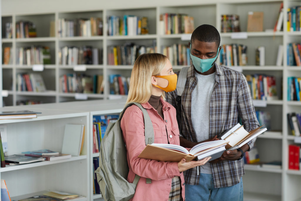 Students Wearing Masks in Library