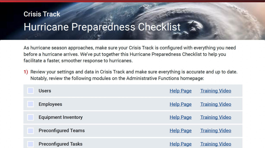 Crisis Track Hurricane Preparedness Checklist