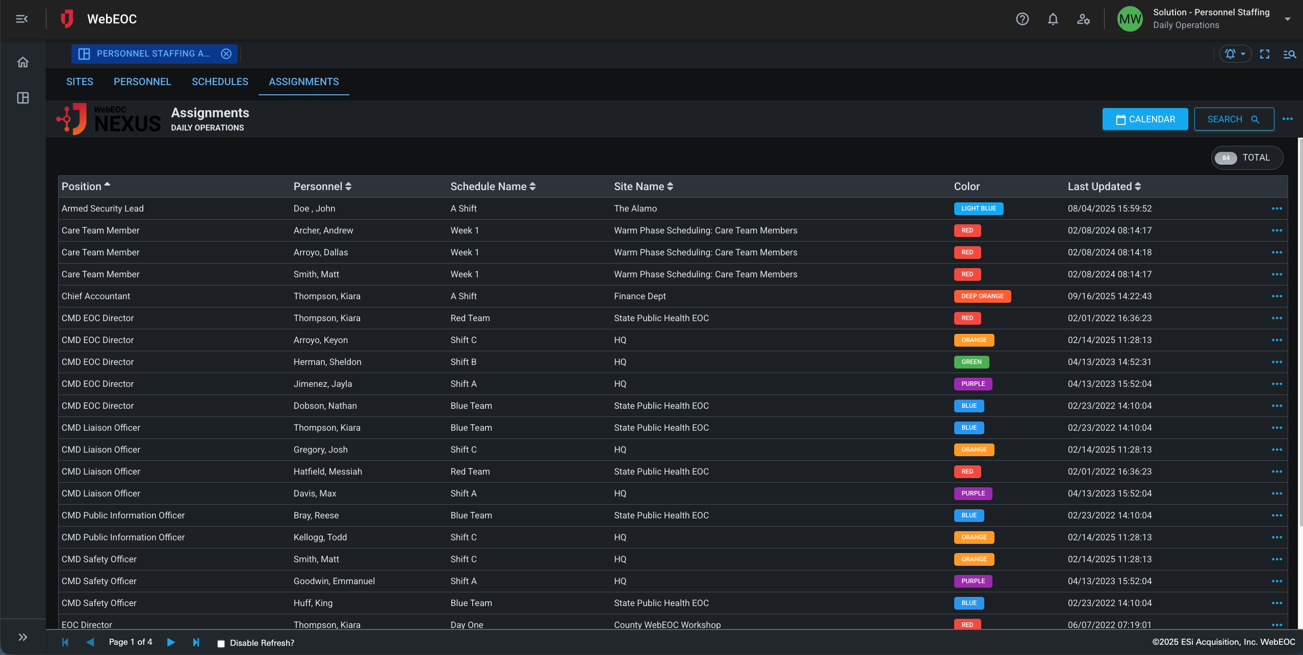 Screenshot of assignments page.