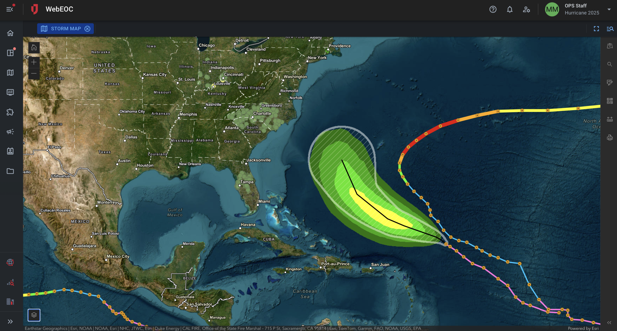 Screenshot of page with a map with a storm in the Atlantic Ocean.