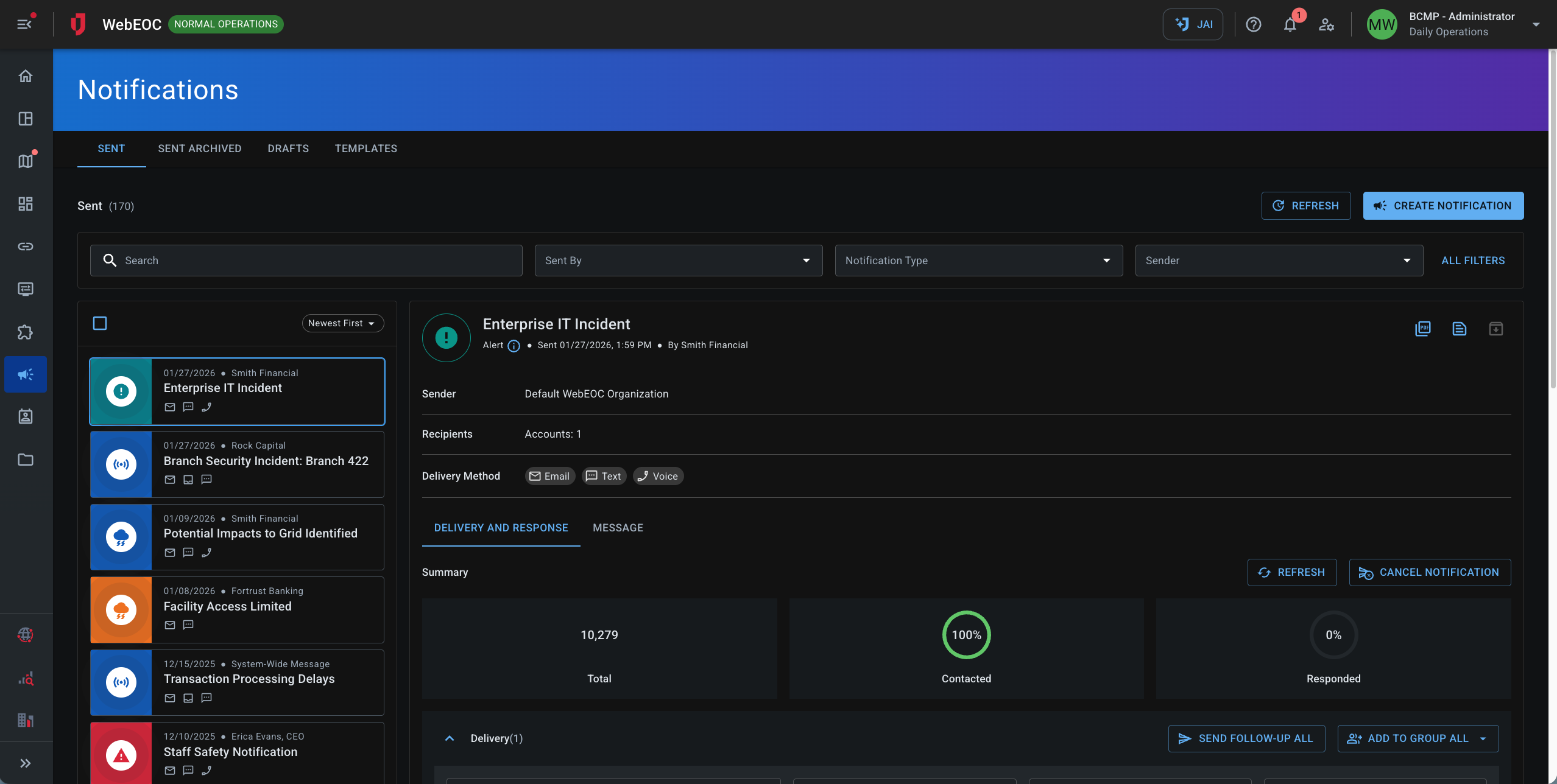 Screenshot of notifications page.
