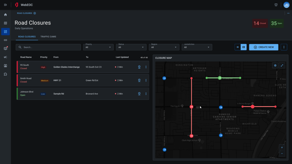 screenshot: road closure split. 
