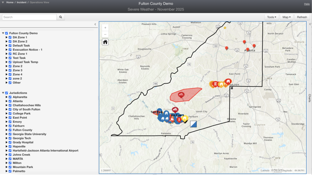 Screenshot: emergency ops map. 